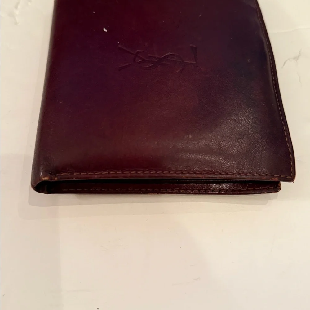 YSL Men's Vintage Wallet. Dark Burgundy Brown. Soft leather. See photos for wear